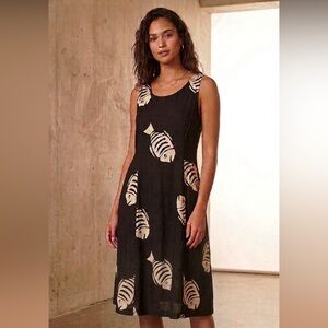 Elegant Black and Cream Fish Print Maxi Dress runs big